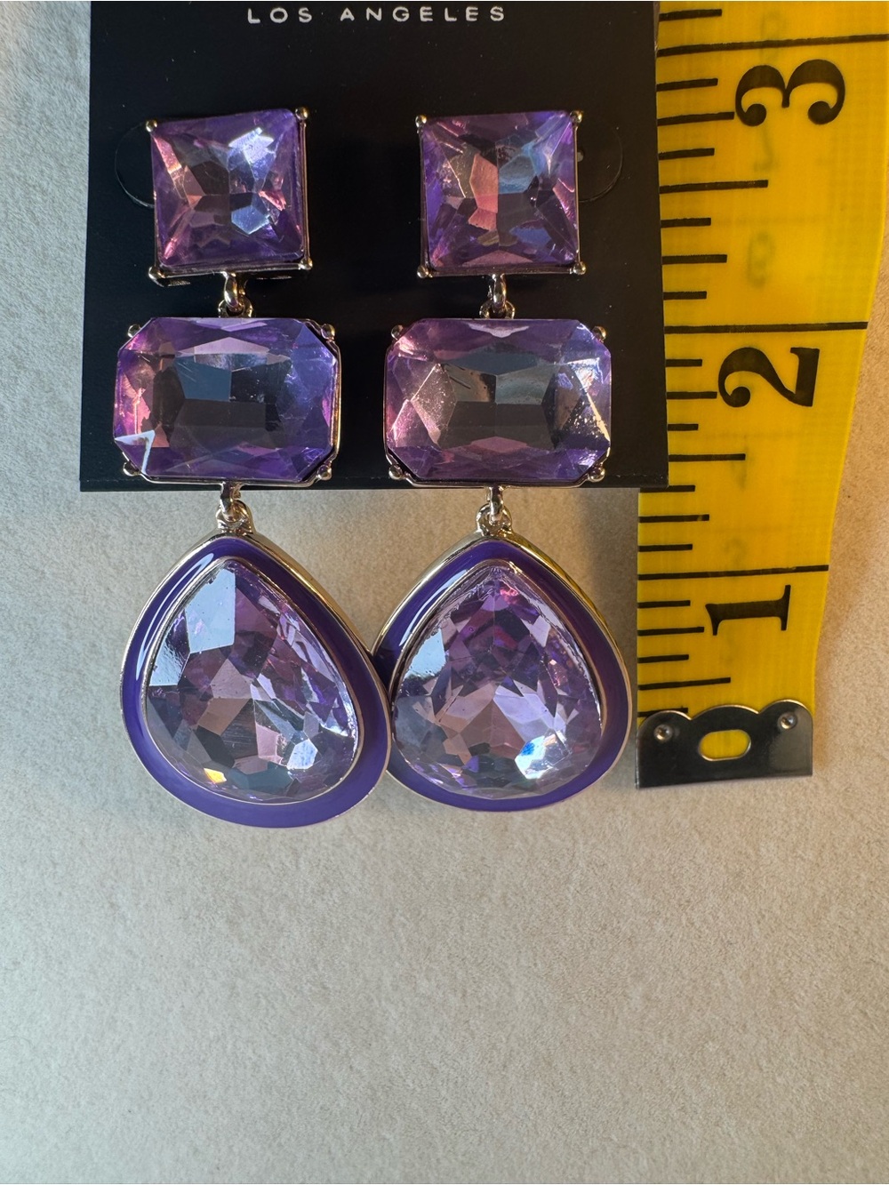 New Laundry By Shelli Segal Purple Faceted Teardrop Drop Earrings - Picture 3 of 3